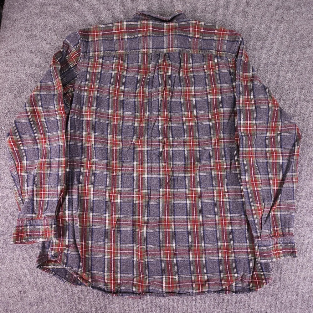 L.L.Bean Flannel Shirt Mens Large Gray Red Plaid Slightly Fitted Button Front - Picture 7 of 8